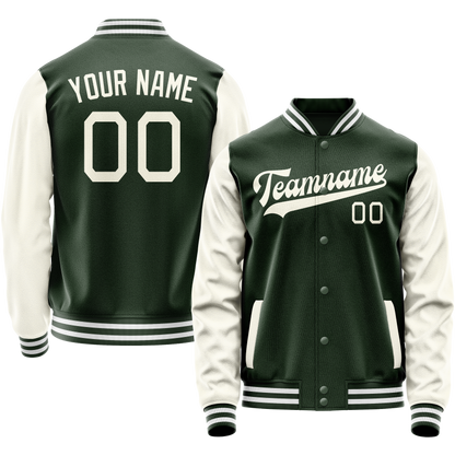 Custom Green Cream Solid Color Varsity Letterman Jacket
