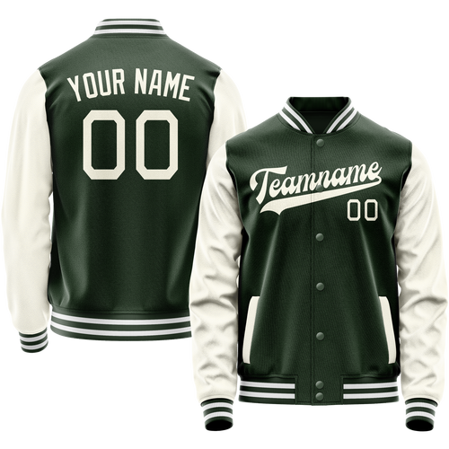 Custom Green Cream Solid Color Varsity Letterman Jacket