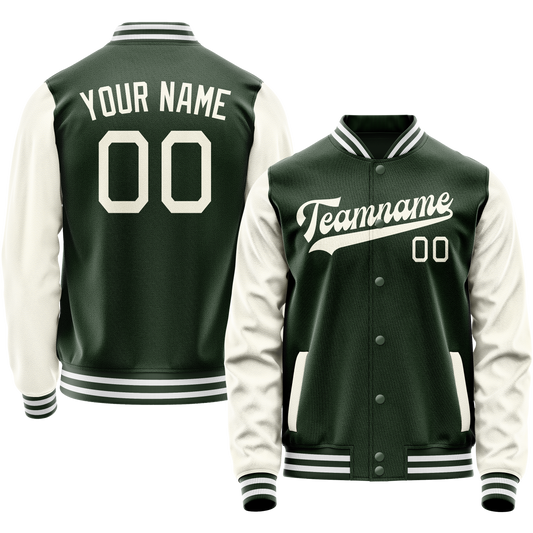 Custom Green Cream Solid Color Varsity Letterman Jacket