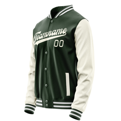 Custom Green Cream Solid Color Varsity Letterman Jacket