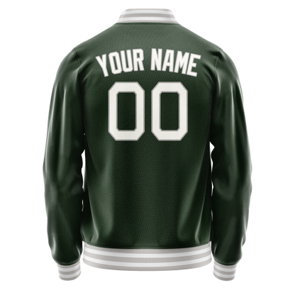Custom Green Gray Solid Color Varsity Letterman Jacket