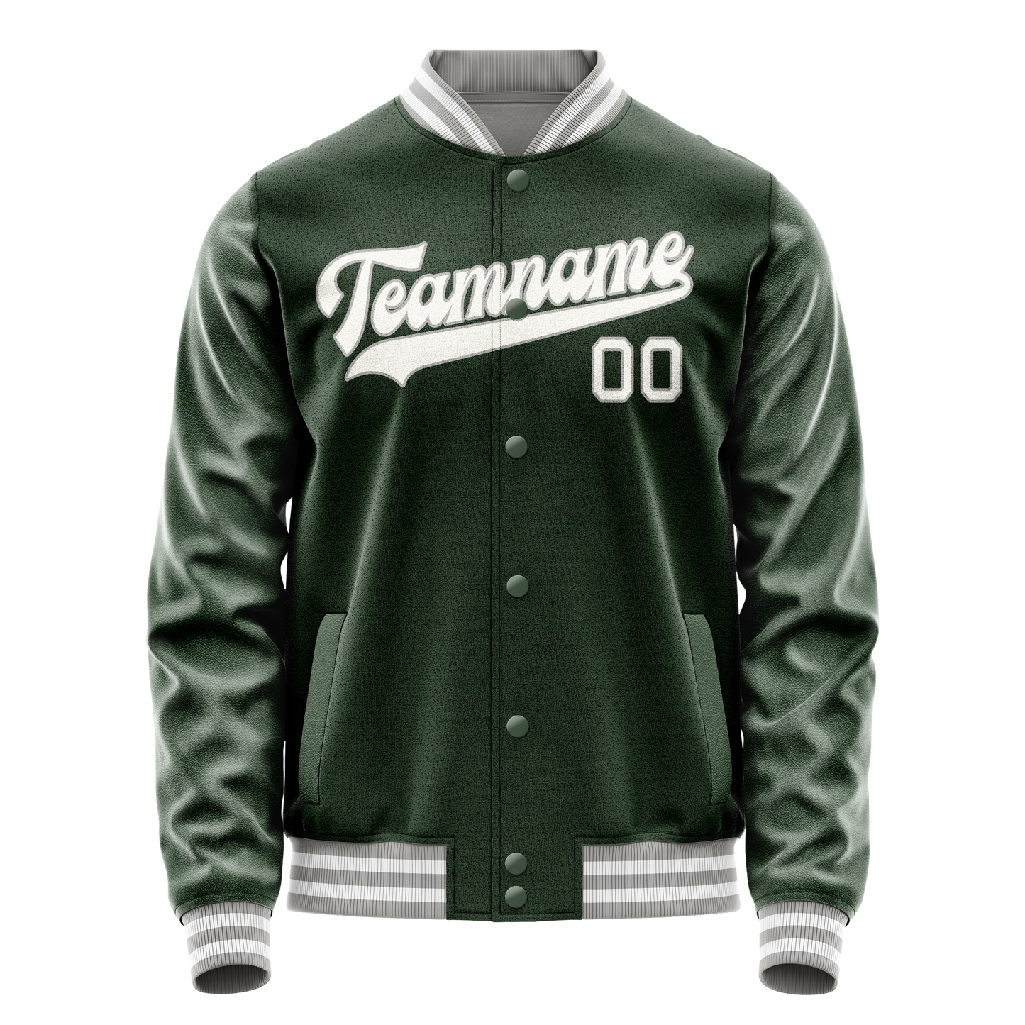 Custom Green Gray Solid Color Varsity Letterman Jacket
