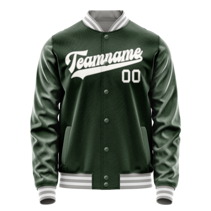 Custom Green Gray Solid Color Varsity Letterman Jacket