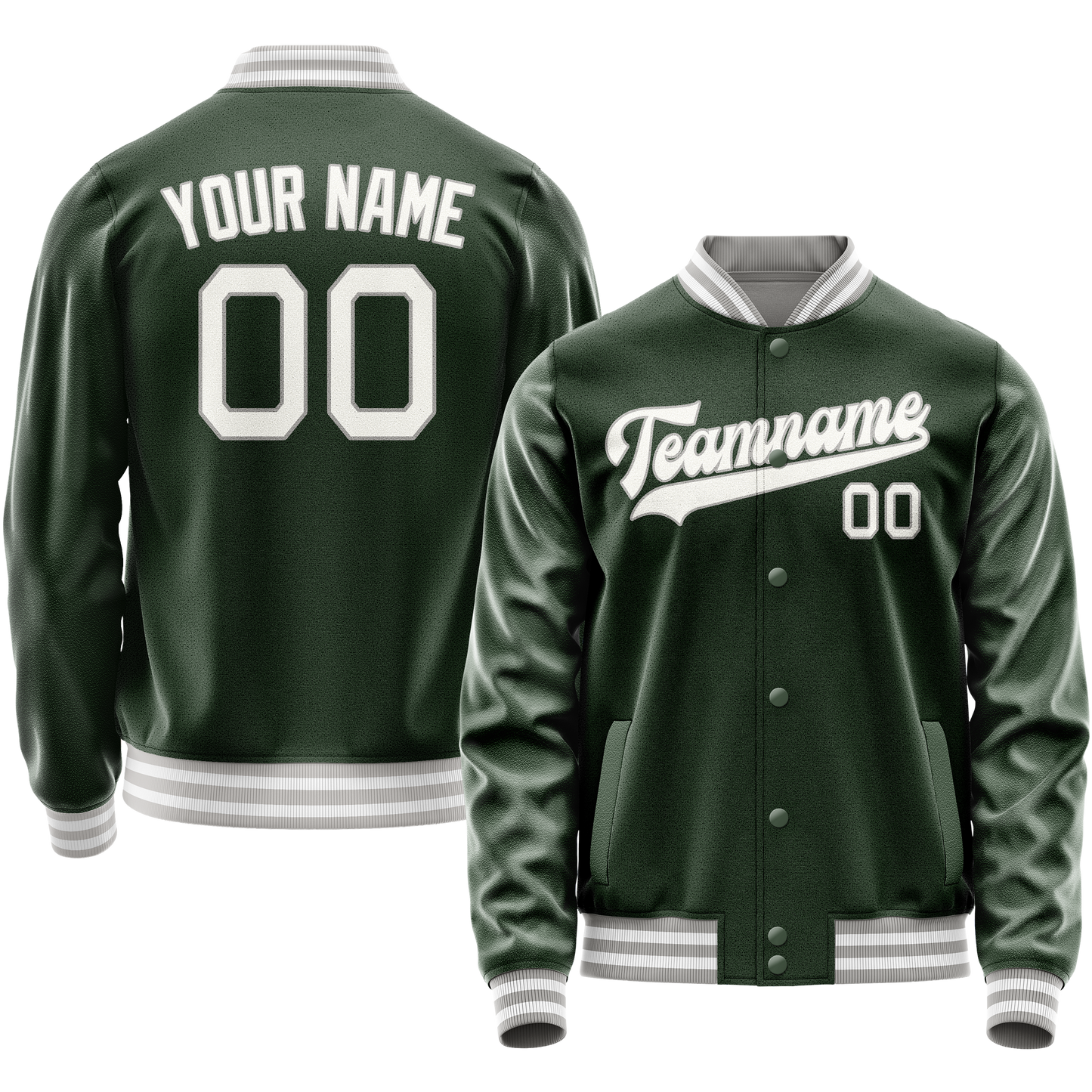 Custom Green Gray Solid Color Varsity Letterman Jacket