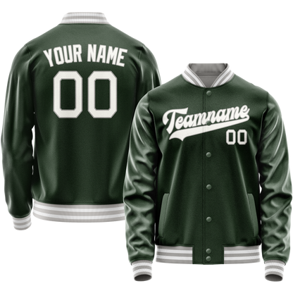 Custom Green Gray Solid Color Varsity Letterman Jacket