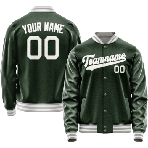 Custom Green Gray Solid Color Varsity Letterman Jacket