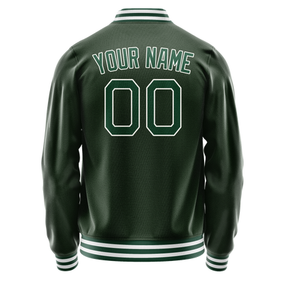 Custom Green White Solid Color Varsity Letterman Jacket