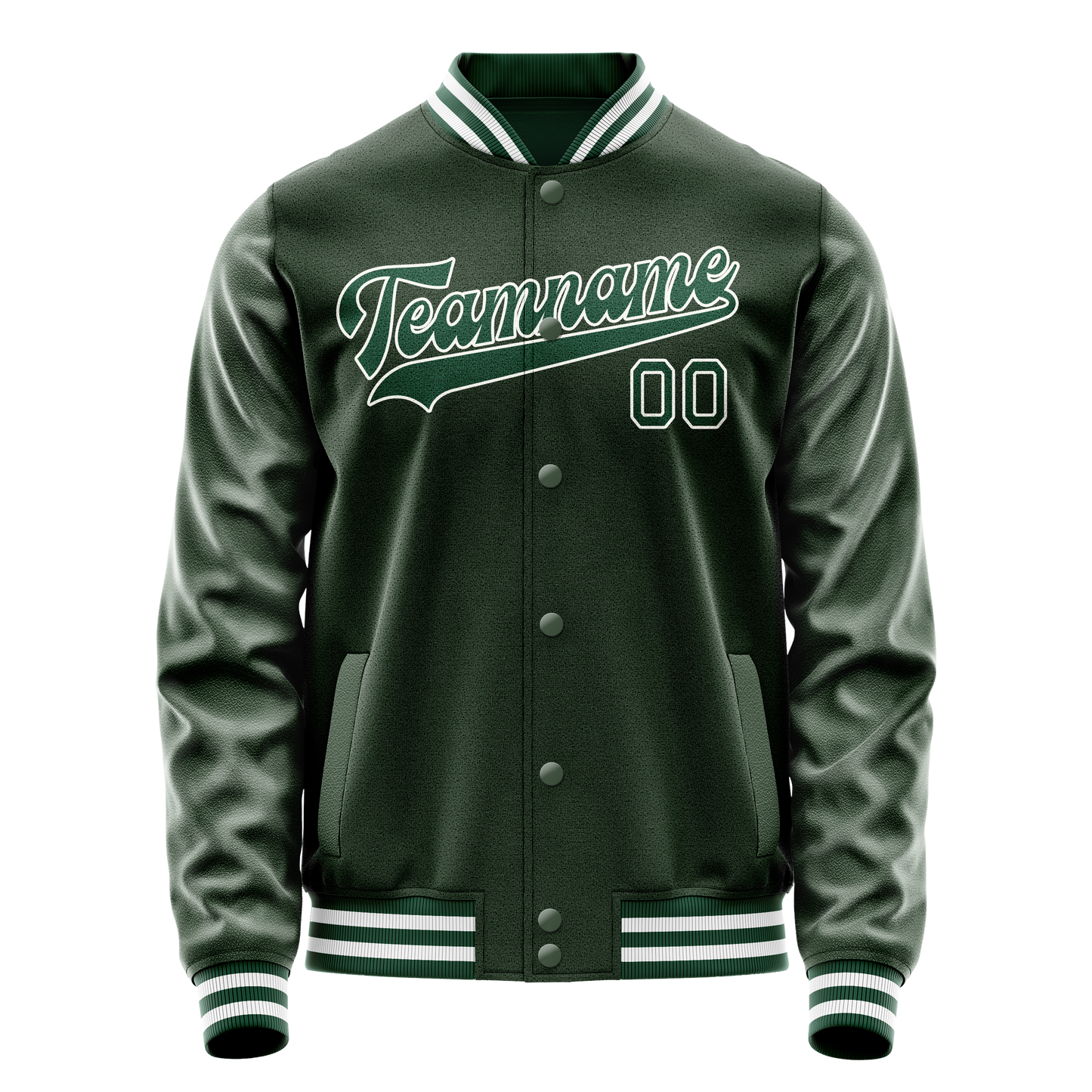 Custom Green White Solid Color Varsity Letterman Jacket