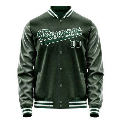 Custom Green White Solid Color Varsity Letterman Jacket