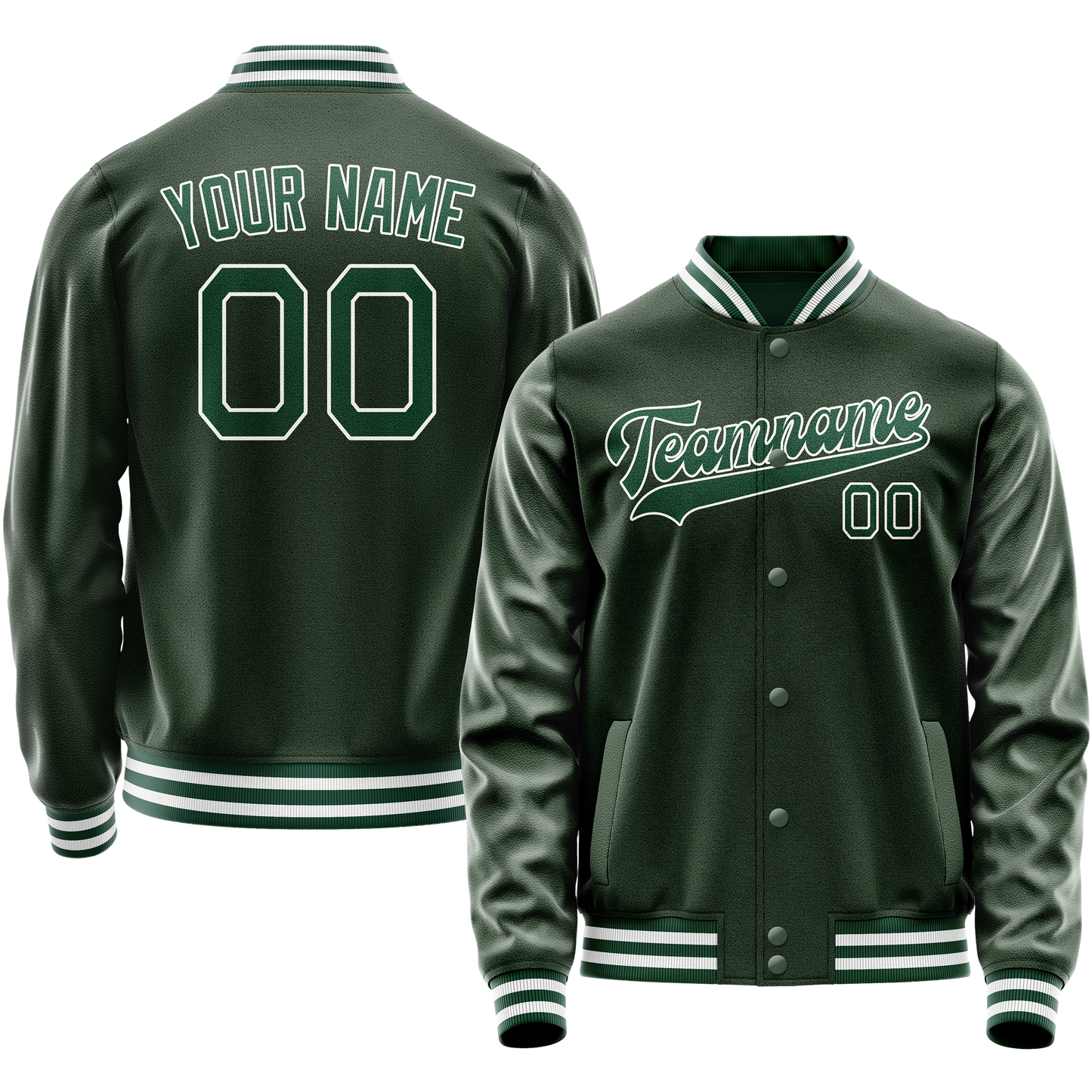 Custom Green White Solid Color Varsity Letterman Jacket
