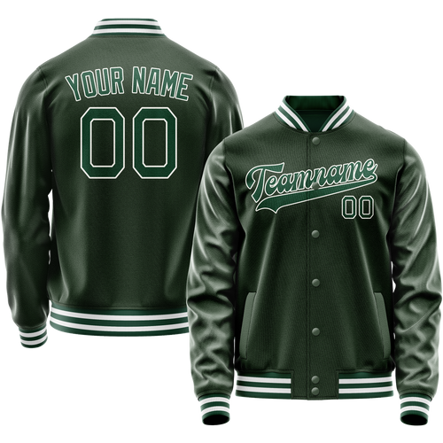 Custom Green White Solid Color Varsity Letterman Jacket
