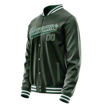 Custom Green White Solid Color Varsity Letterman Jacket