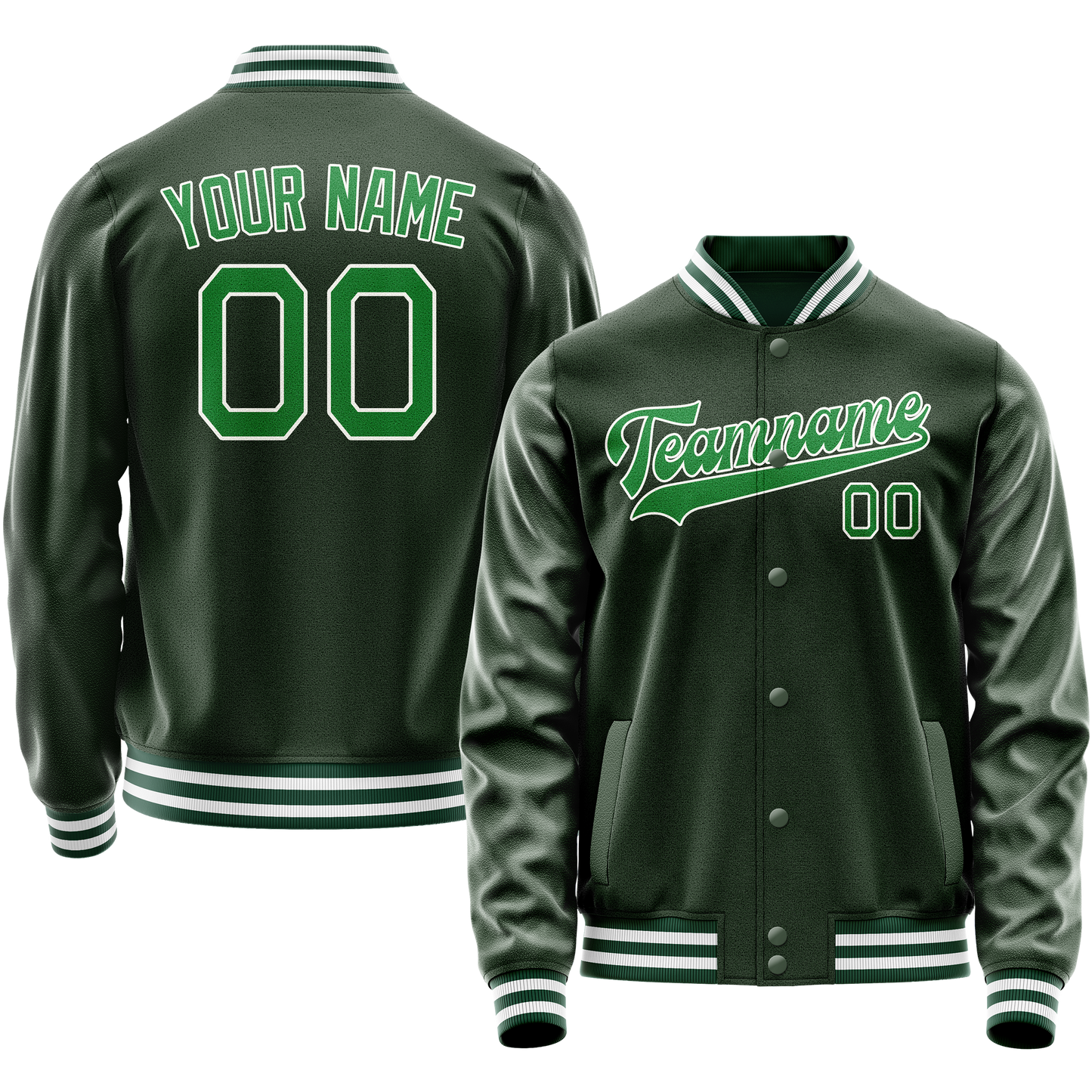 Custom Green Kelly-Green Solid Color Varsity Letterman Jacket
