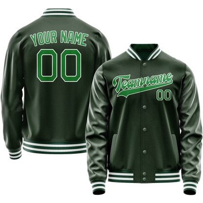 Custom Green Kelly-Green Solid Color Varsity Letterman Jacket