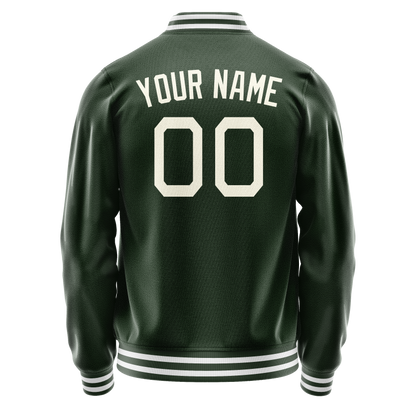 Custom Green Cream Solid Color Varsity Letterman Jacket