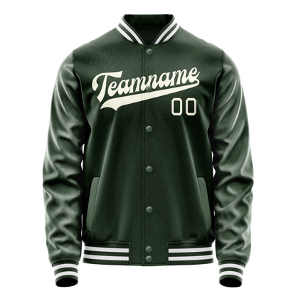 Custom Green Cream Solid Color Varsity Letterman Jacket