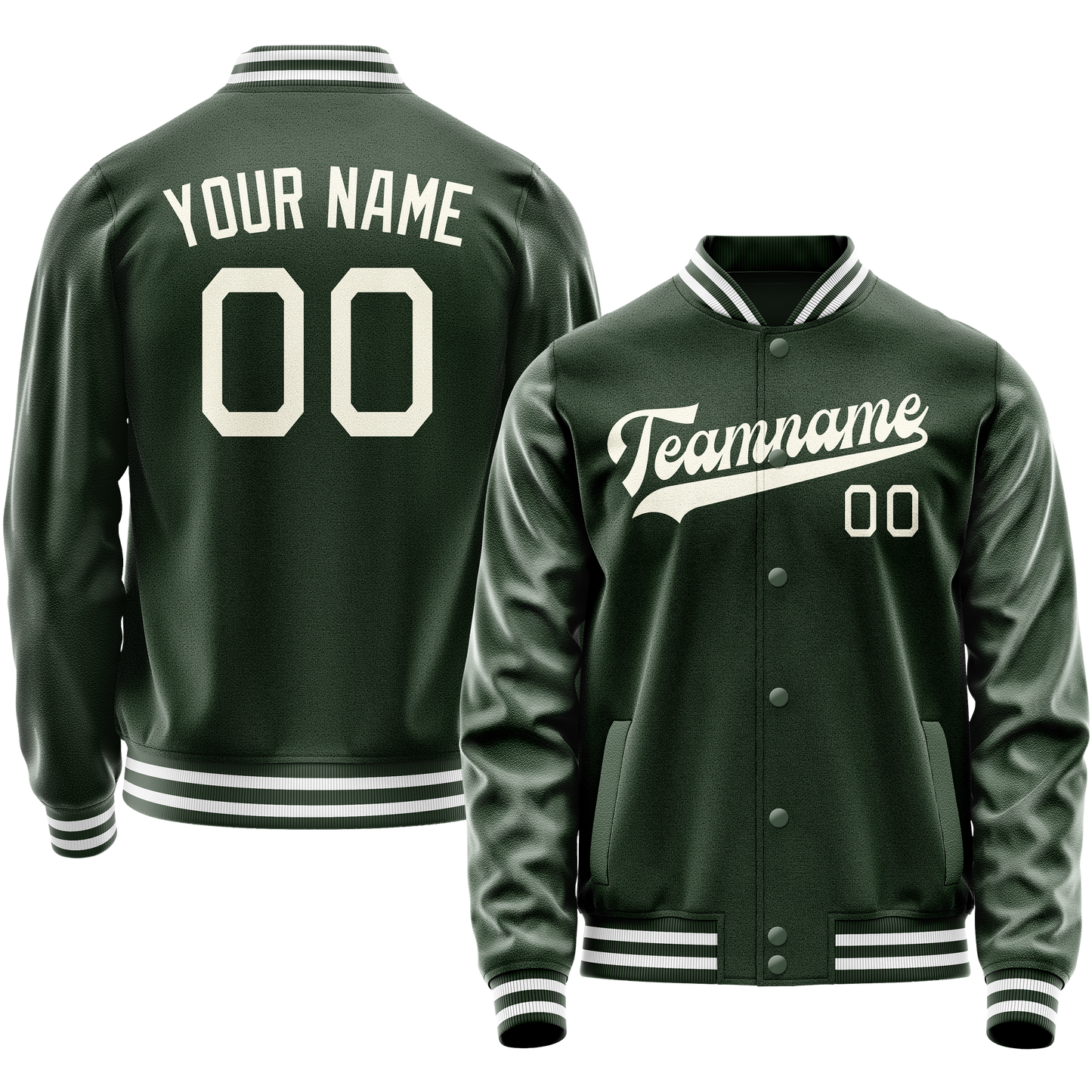 Custom Green Cream Solid Color Varsity Letterman Jacket