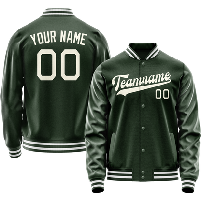 Custom Green Cream Solid Color Varsity Letterman Jacket