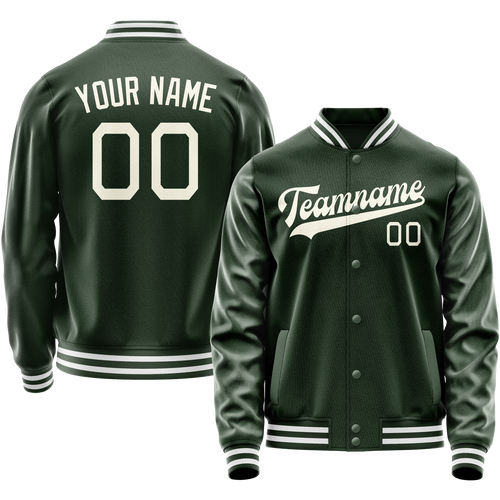 Custom Green Cream Solid Color Varsity Letterman Jacket