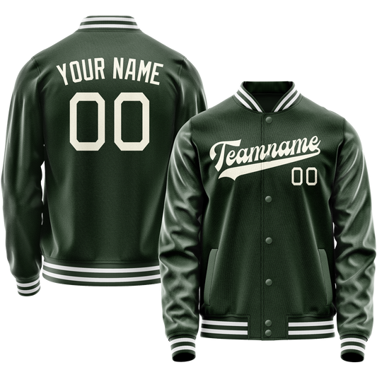 Custom Green Cream Solid Color Varsity Letterman Jacket