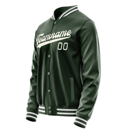 Custom Green Cream Solid Color Varsity Letterman Jacket