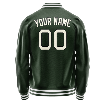 Custom Green Cream Solid Color Varsity Letterman Jacket