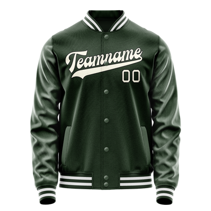 Custom Green Cream Solid Color Varsity Letterman Jacket