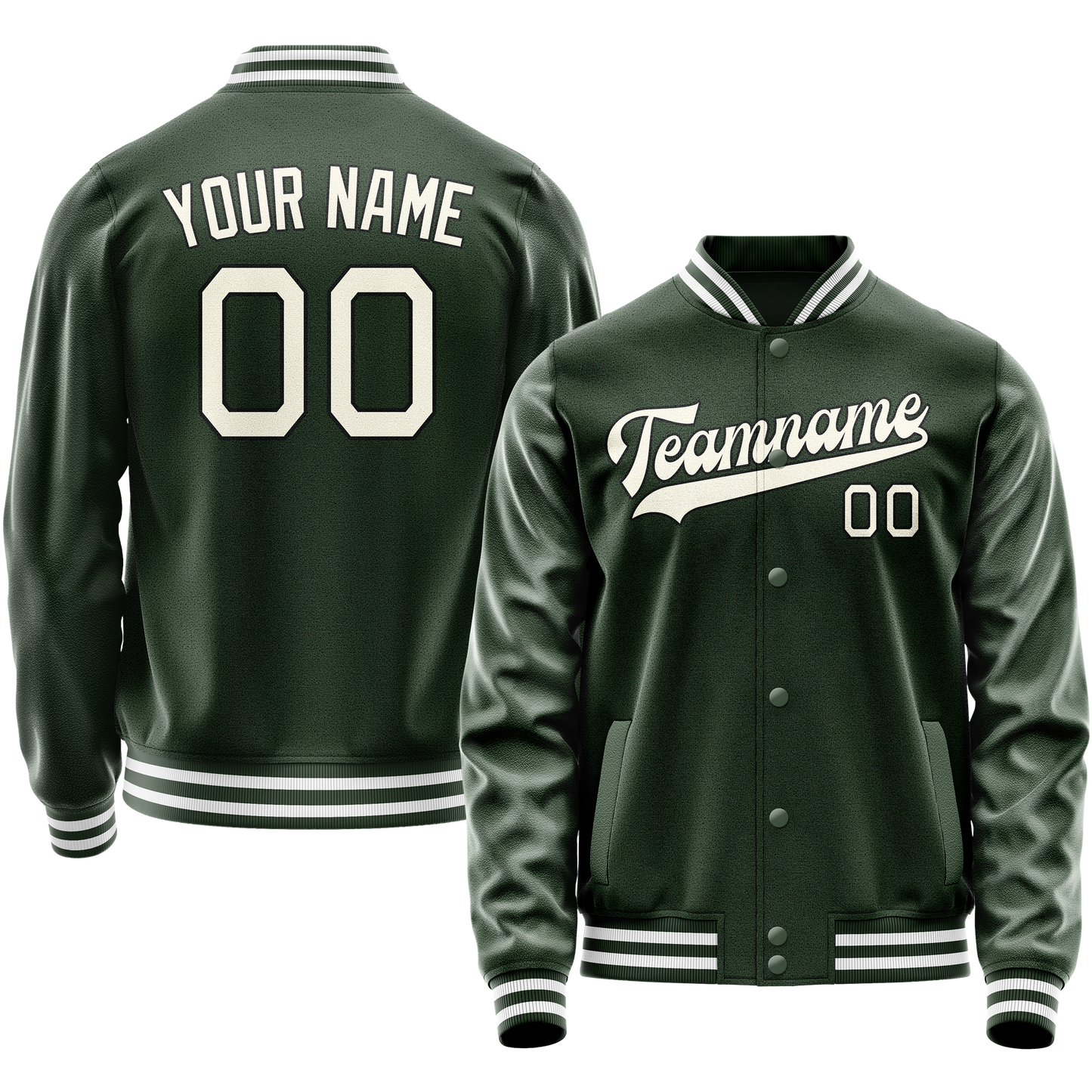 Custom Green Cream Solid Color Varsity Letterman Jacket