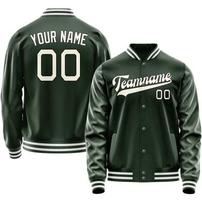Custom Green Cream Solid Color Varsity Letterman Jacket