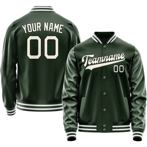 Custom Green Cream Solid Color Varsity Letterman Jacket