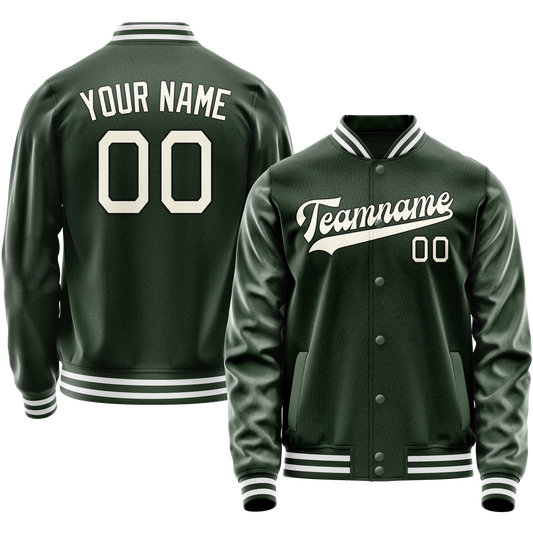 Custom Green Cream Solid Color Varsity Letterman Jacket