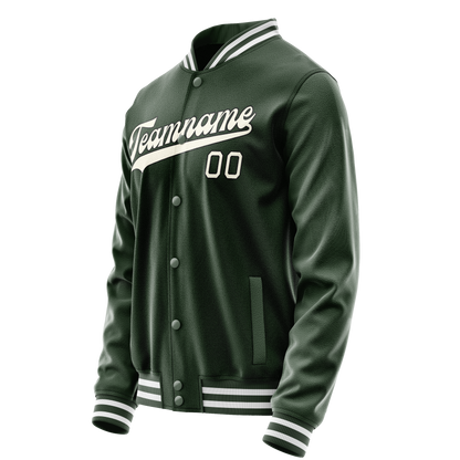 Custom Green Cream Solid Color Varsity Letterman Jacket
