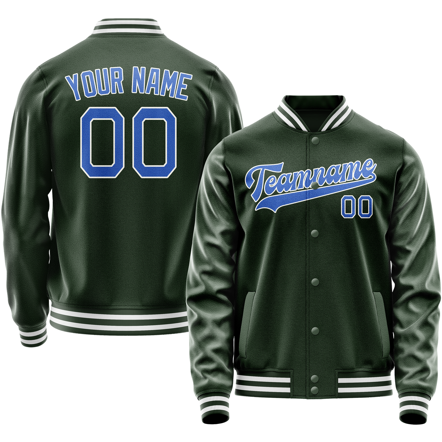Custom Green Light-Blue Solid Color Varsity Letterman Jacket