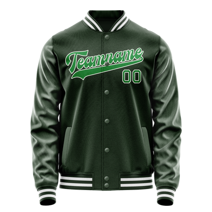 Custom Green Neon-Green Solid Color Varsity Letterman Jacket