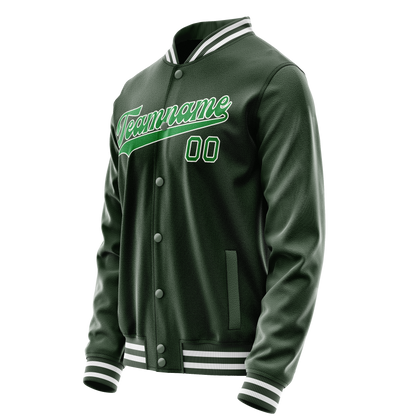 Custom Green Neon-Green Solid Color Varsity Letterman Jacket