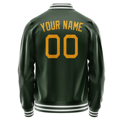 Custom Green Gold Solid Color Varsity Letterman Jacket