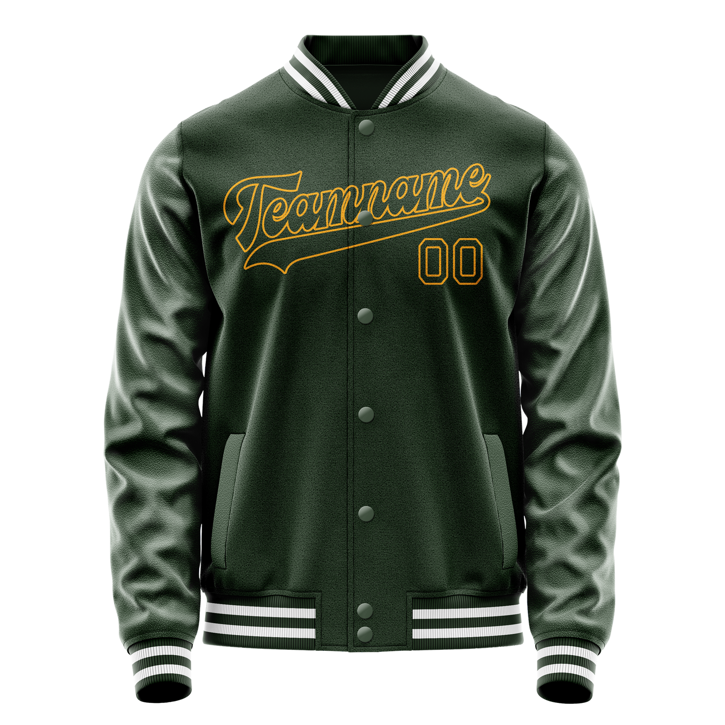 Custom Green Gold Solid Color Varsity Letterman Jacket