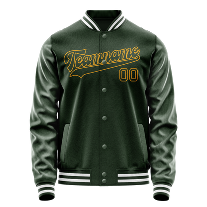 Custom Green Gold Solid Color Varsity Letterman Jacket