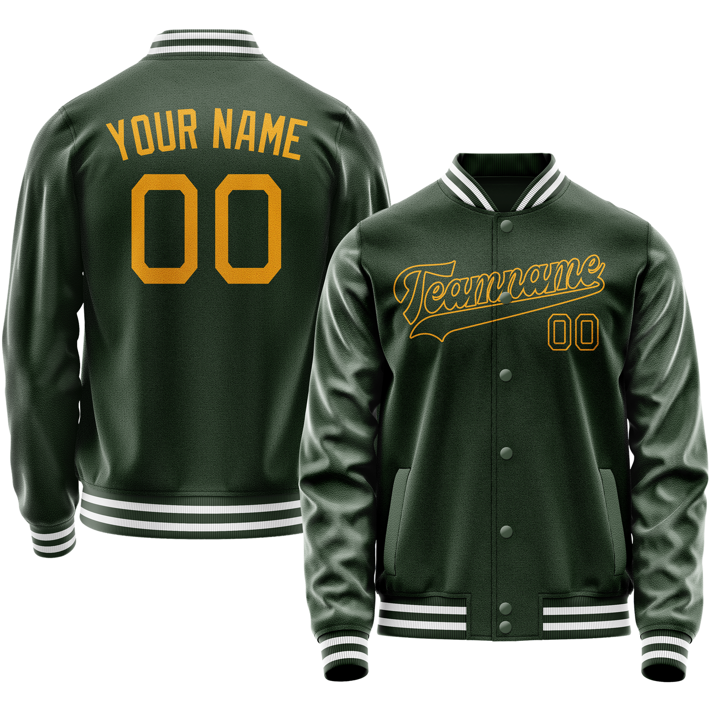 Custom Green Gold Solid Color Varsity Letterman Jacket