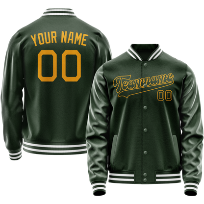 Custom Green Gold Solid Color Varsity Letterman Jacket