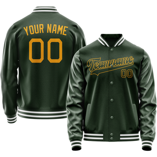 Custom Green Gold Solid Color Varsity Letterman Jacket