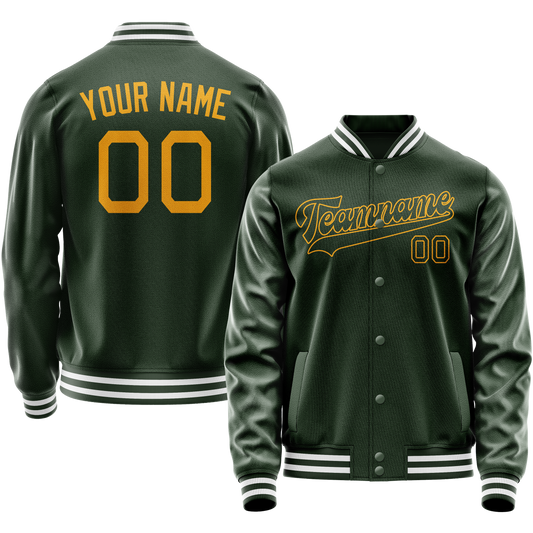 Custom Green Gold Solid Color Varsity Letterman Jacket