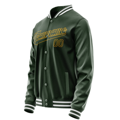 Custom Green Gold Solid Color Varsity Letterman Jacket