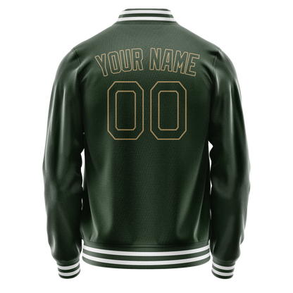 Custom Green Cream Solid Color Varsity Letterman Jacket