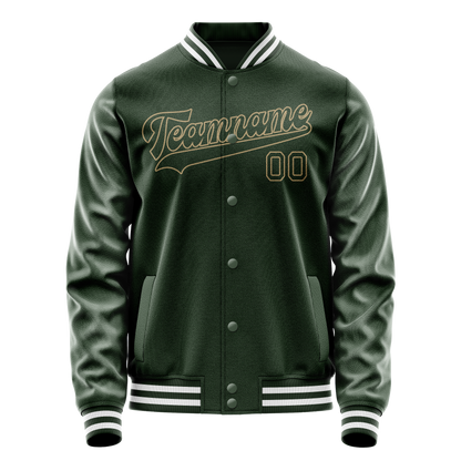 Custom Green Cream Solid Color Varsity Letterman Jacket