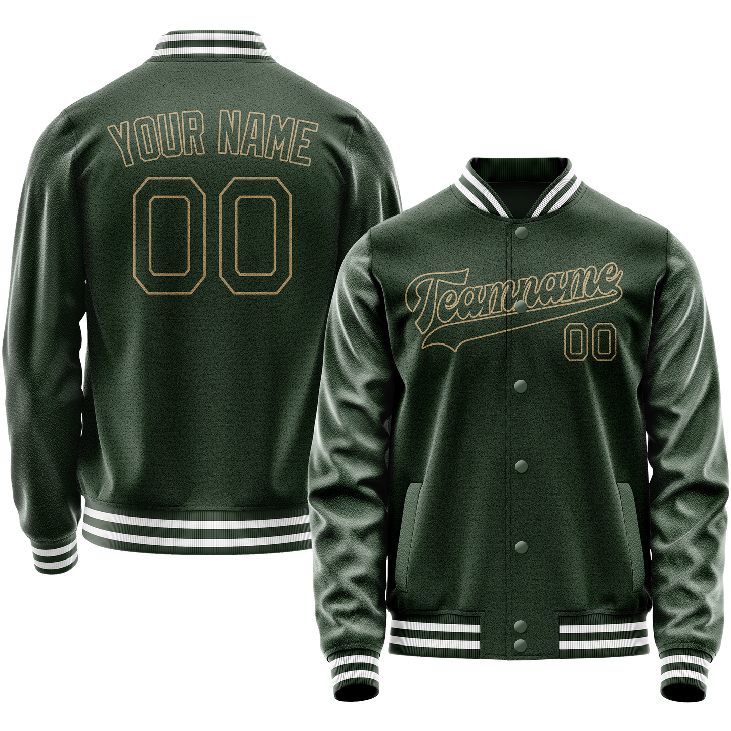 Custom Green Cream Solid Color Varsity Letterman Jacket