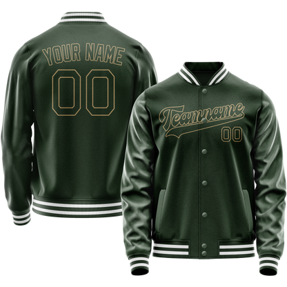 Custom Green Cream Solid Color Varsity Letterman Jacket