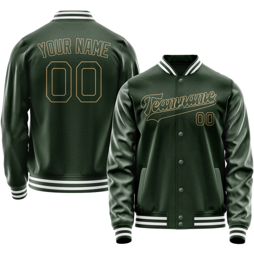 Custom Green Cream Solid Color Varsity Letterman Jacket