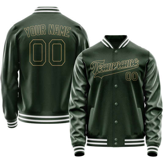 Custom Green Cream Solid Color Varsity Letterman Jacket