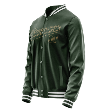Custom Green Cream Solid Color Varsity Letterman Jacket
